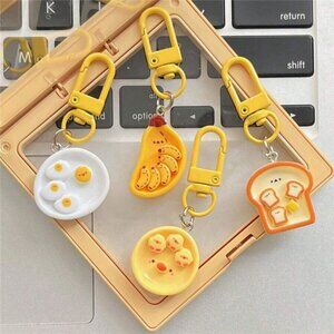 4pcs/set Cute Breakfast Plate Shaped Keychain For Backpack Couple Friend Gift